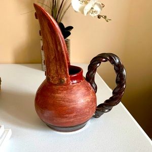 MIRA Stoneware Jug Jar Pot Handle Long Spout Heavy Glazed 11”